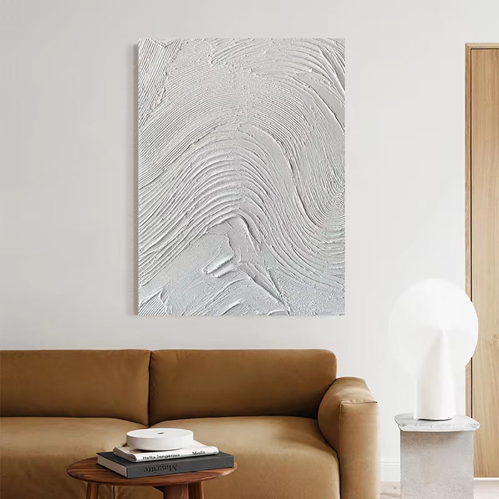 Hand Painted Oil Painting White 3D Abstract Oil Painting On Canvas Art Modern Simple Fashionable For Living Room Bedroom,31inx47in,No Frame