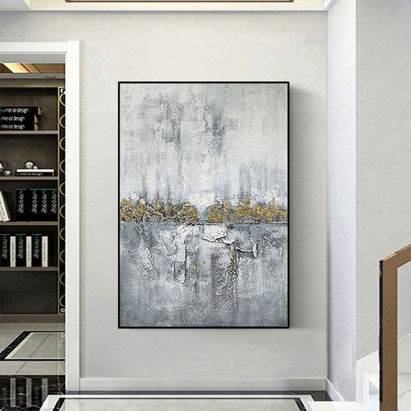 #1050Pure Handmade Golden Foil Oil Painting Thick Texture On Canvas Living Room Decorative Hotel Modern Wall,31inx47in,No Frame