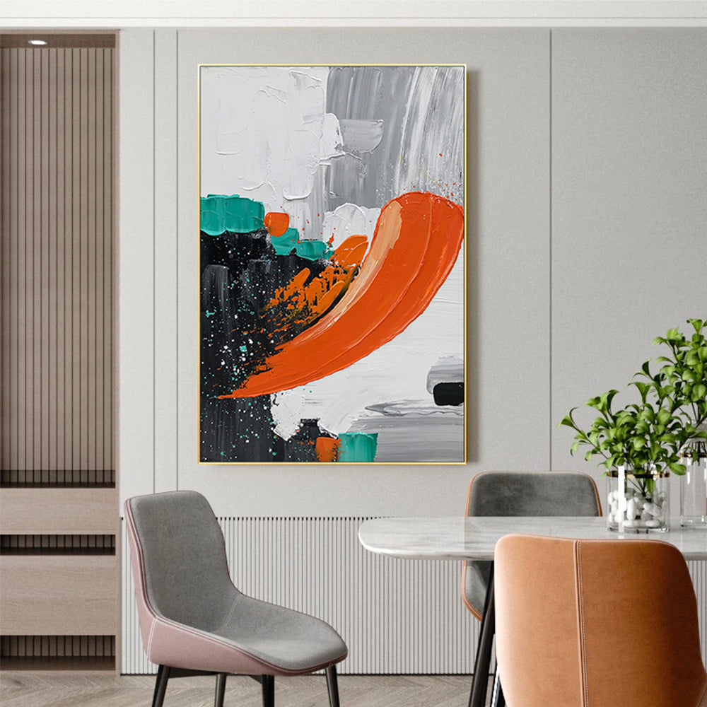 Large HandPainted Oil Painting Abstract Orange Oil Painting Modern Entrance Porch Decorative Painting American Living Room,31inx47in,No Frame
