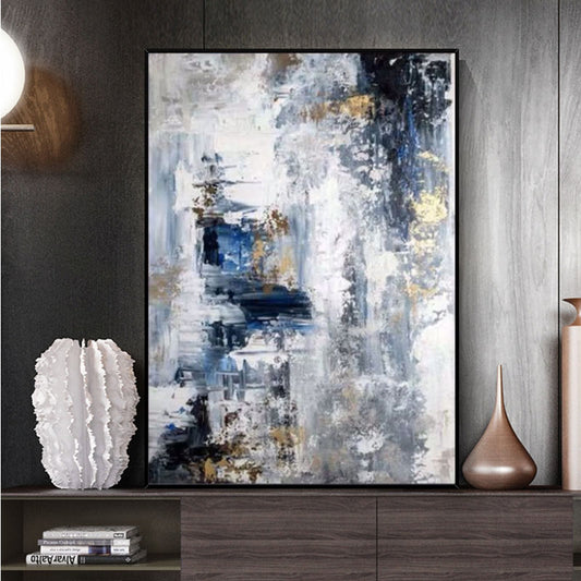 Abstract Oil Painting Handmade Blue Modern Mural Art for Home Cuadros Canvas Painting Large Sofa Decoration,31inx47in,No Frame