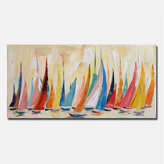 Red Sailing boat Hand Painted Oil Painting On Canvas Abstract Wall Art  Unframed/Rolled