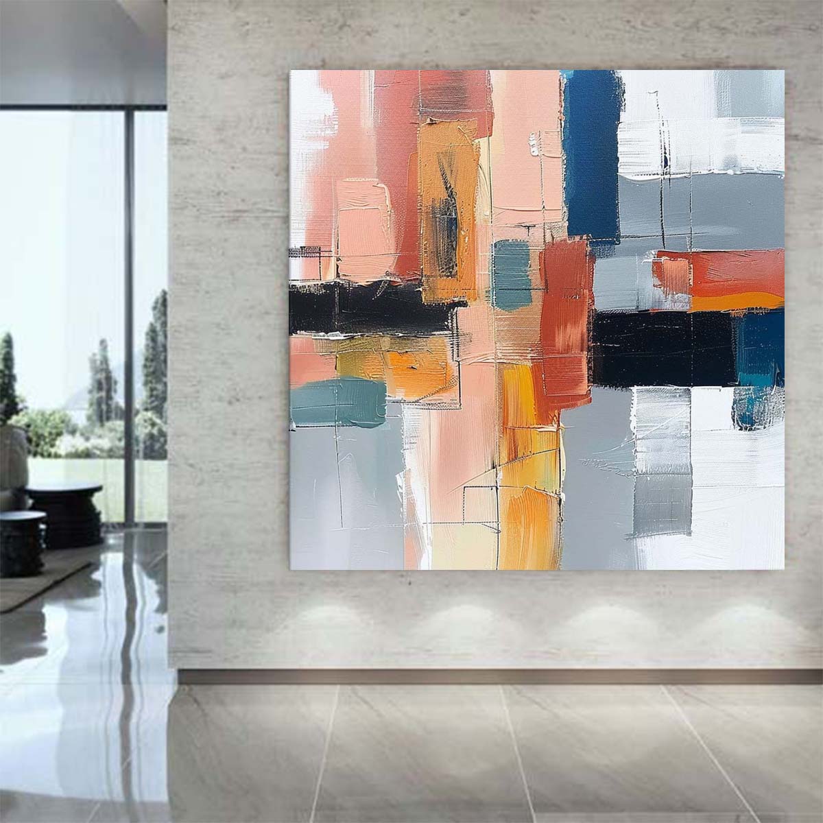 Abstract Handmade Oil Painting Modern Minimalist Home Living Room Decoration Painting,31inx31in,No Frame