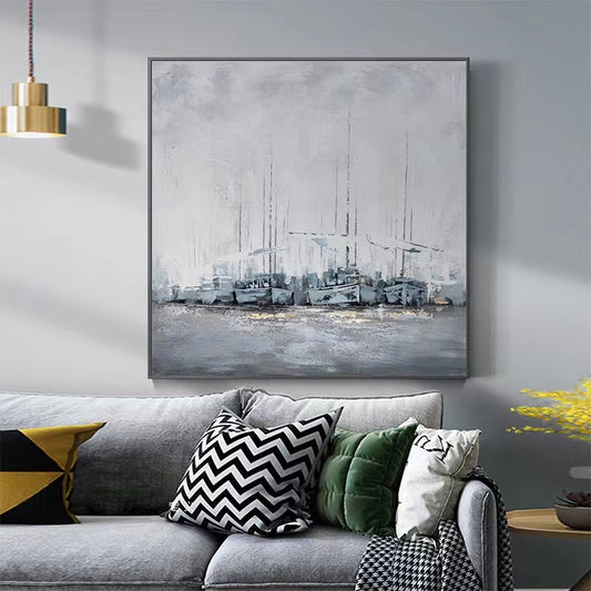 Pure Handpainted Abstract Oil Painting Set Sail Modern Light Luxury Living Room Decoration Painting Restaurant Hanging,31inx31in,No Frame
