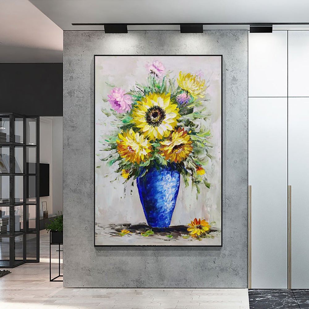 #1190Thick Texture Oil Painting Sunflower On Canvas Handmade Modern Paintings  Hand Painted Artwork Picture For Living Room,31inx47in,No Frame