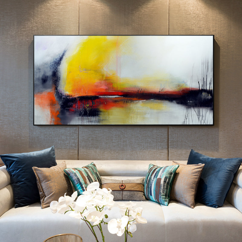 Nordic Style Pure hand-painted Oil Painting Decorative Painting The Living Room Sofa Backdrop Mural Paintings Handmade Horizonta27inx54in,No Frame