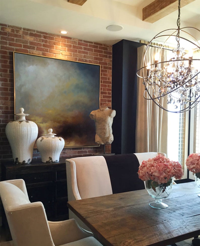 LargeSkyAbstractPaintingOriginalNaturalLandscapePaintingWallArtImpressionistPaintingCloudPaintingWeatherDecor  31in,No Frame