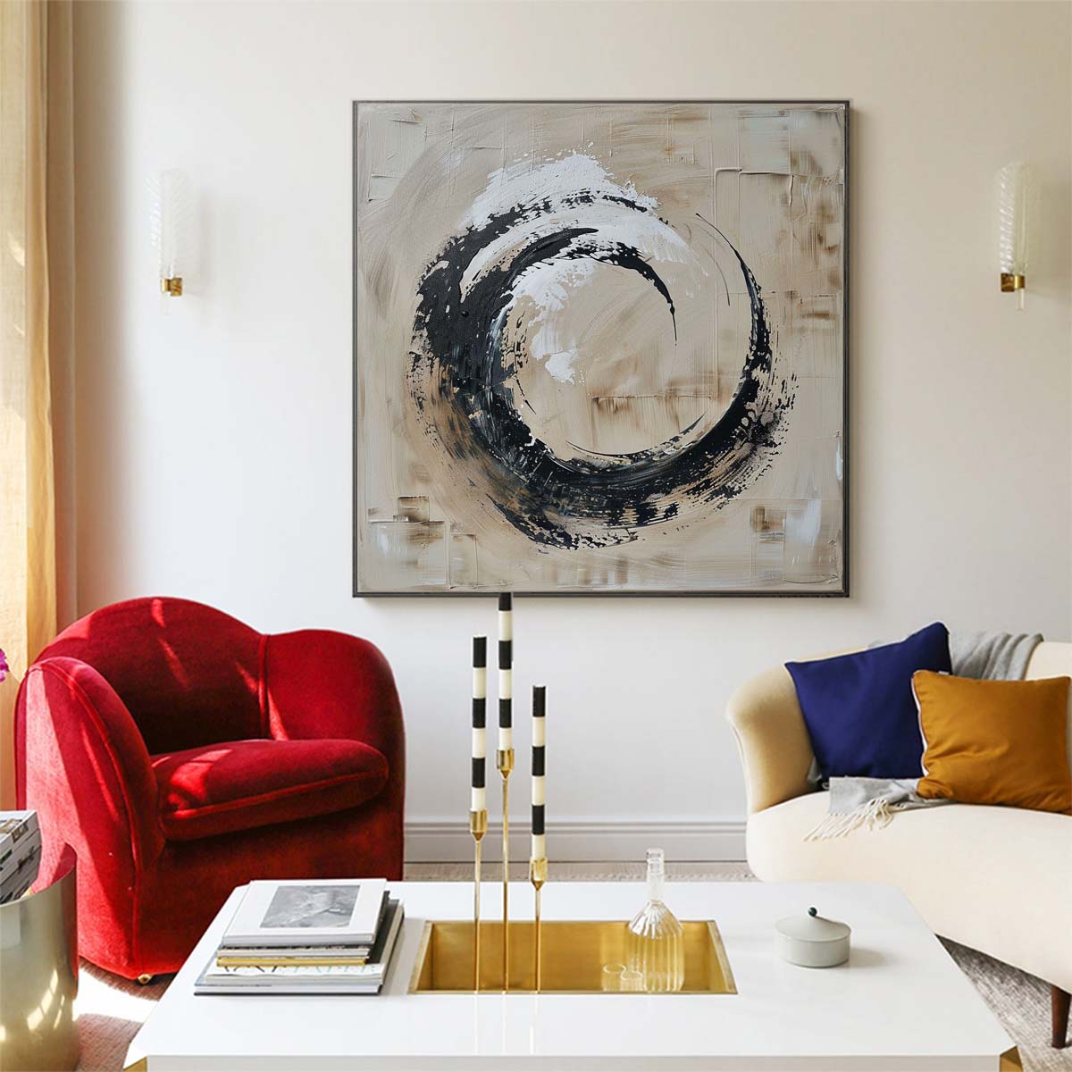 Abstract Handmade Oil Painting Modern Minimalist Home Living Room Decoration Painting,31inx31in,No Frame