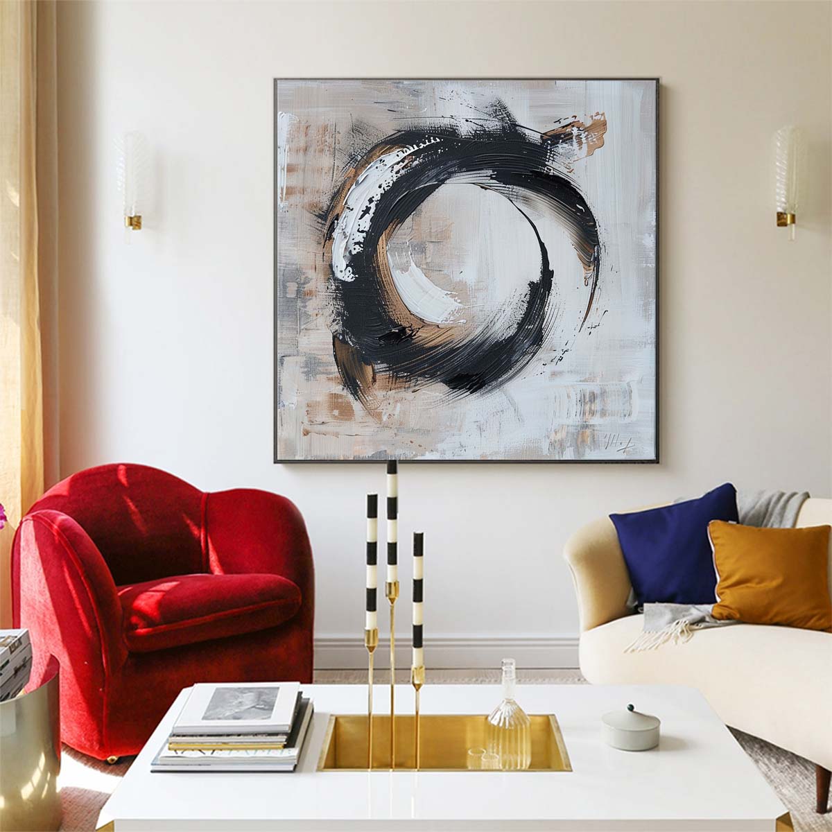 Abstract Handmade Oil Painting Modern Minimalist Home Living Room Decoration Painting,31inx31in,No Frame