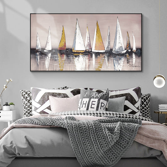Hand Painted Modern Fashion Abstract Sailboat Oil Painting Wall Canvas Decor Picture Home Decor Canvas,27inx54in,No Frame