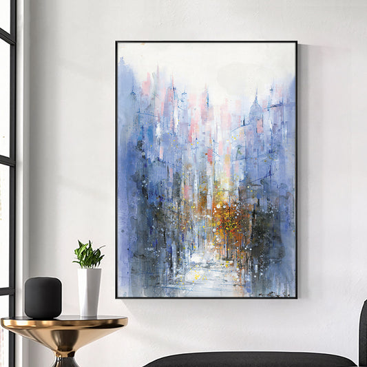 Abstract Light Purple Building Painting  Hand Painted Oil Painting On Canvas Handmade Wall Art For Living Room,31inx47in,No Frame