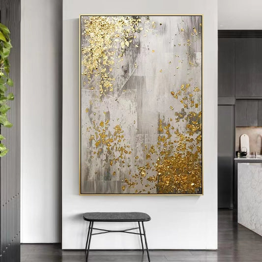 Pure Handpainted Oil Painting Living Room Decoration Painting Modern Three dimensional Gold Foil Art Canvas Painting,31inx47in,No Frame