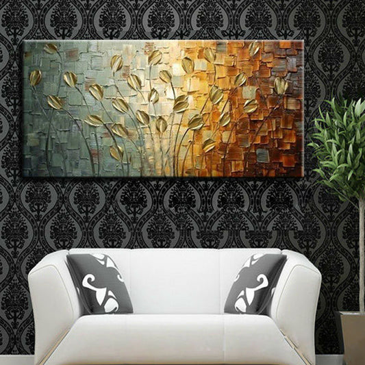 Modern Abstract Flower Leaf Wall Art Oil Painting Canvas Home Decoration Painting Abstract Hand Painting Wall,27inx54in,No Frame