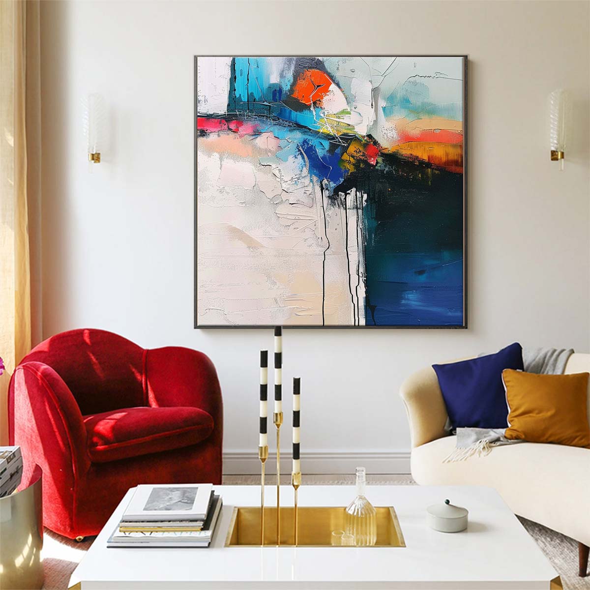 Abstract Handmade Oil Painting Modern Minimalist Home Living Room Decoration Painting,31inx31in,No Frame