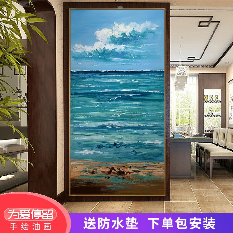 Seagull Original hand-painted Oil Leap Modern Minimalist Nordic Landscape Decorative Painting Vertical Version Entrance Hallway27inx54in,No Frame