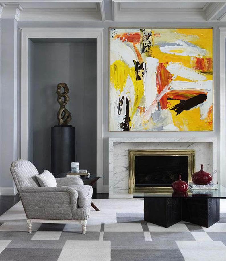 Extra-LargeWallArtCanvasYellowPaintingOnCanvasModernAbstractPaintingTexturedWallArtCanvas  31in,No Frame