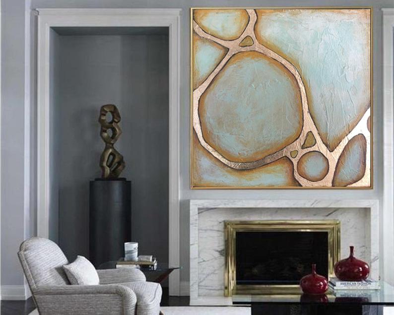 AbstractOilPaintingsOnCanvasExtraLargeWallArtAbstractGoldLeafPaintingContemporaryArtWall 31in,No Frame