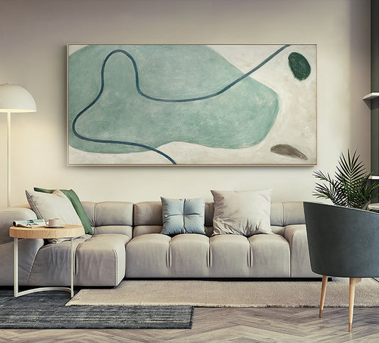 Hand Painted Abstract Painting On Canvas Art Wall Painting Home Decor Modern Art Minimalist Painting Earth Color Painting Green27inx54in,No Frame