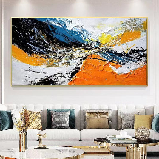 Hand painted Oil Painting Horizontal Version Hanging Painting Living Room Sofa Background Wall Decoration Painting Orange,27inx54in,No Frame