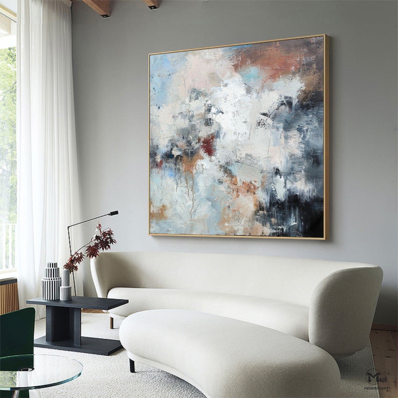 OriginalAbstractPaintingGreyandBeigeWallArtBrownPaintingTextureCanvasWallPaintingContemporaryPainting 31in,No Frame