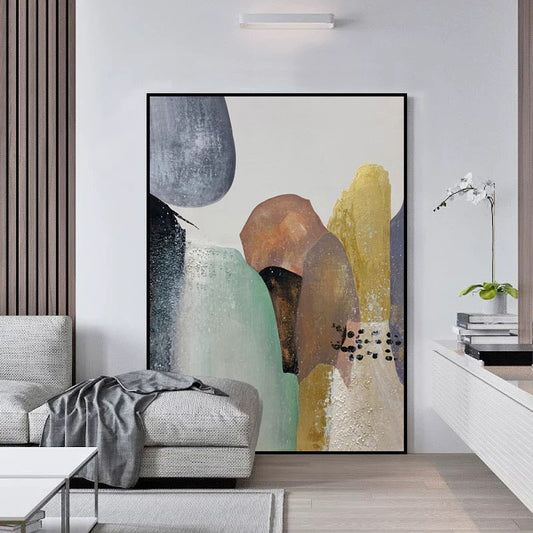 Hand painted Oil Painting Abstract Golden Stone Entrance Decorative Painting Canvas Paintings Modern Living Room,31inx47in,No Frame