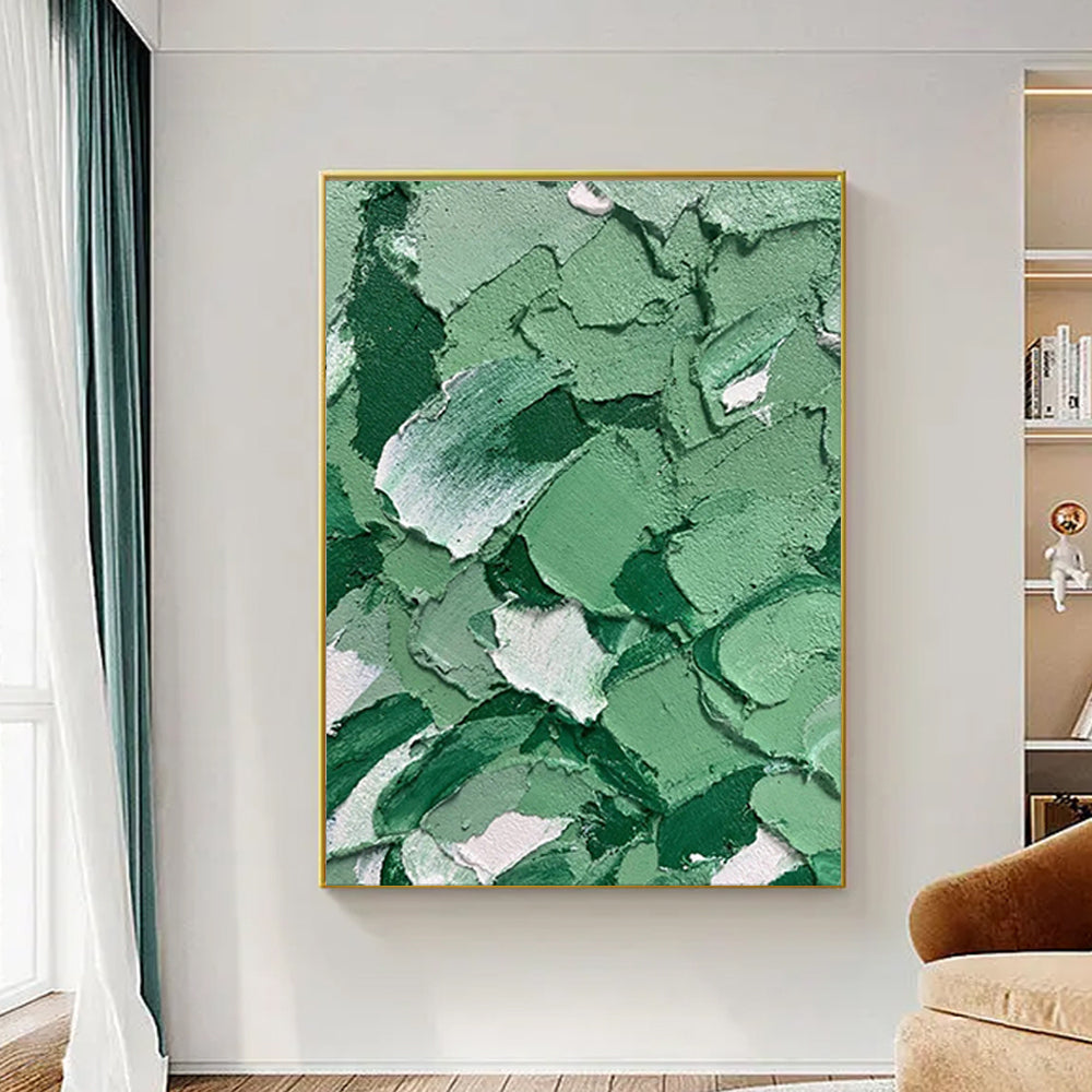 3D Green Picture Abstract Oil Painting Wall Art Home Decoration Modern Hand Painted Oil Painting,31inx47in,No Frame