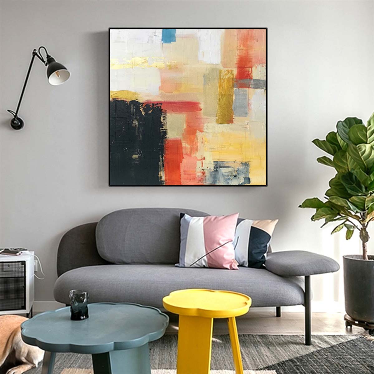 Abstract Handmade Oil Painting Modern Minimalist Home Living Room Decoration Painting,31inx31in,No Frame