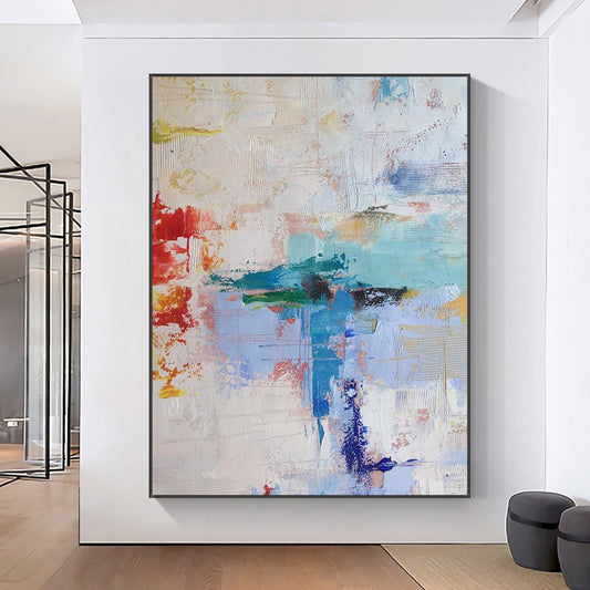 Abstract Sky Blue Oil Painting  Hand Painted Oil Painting On Canvas Modern Handmade Wall For Living Room,31inx47in,No Frame