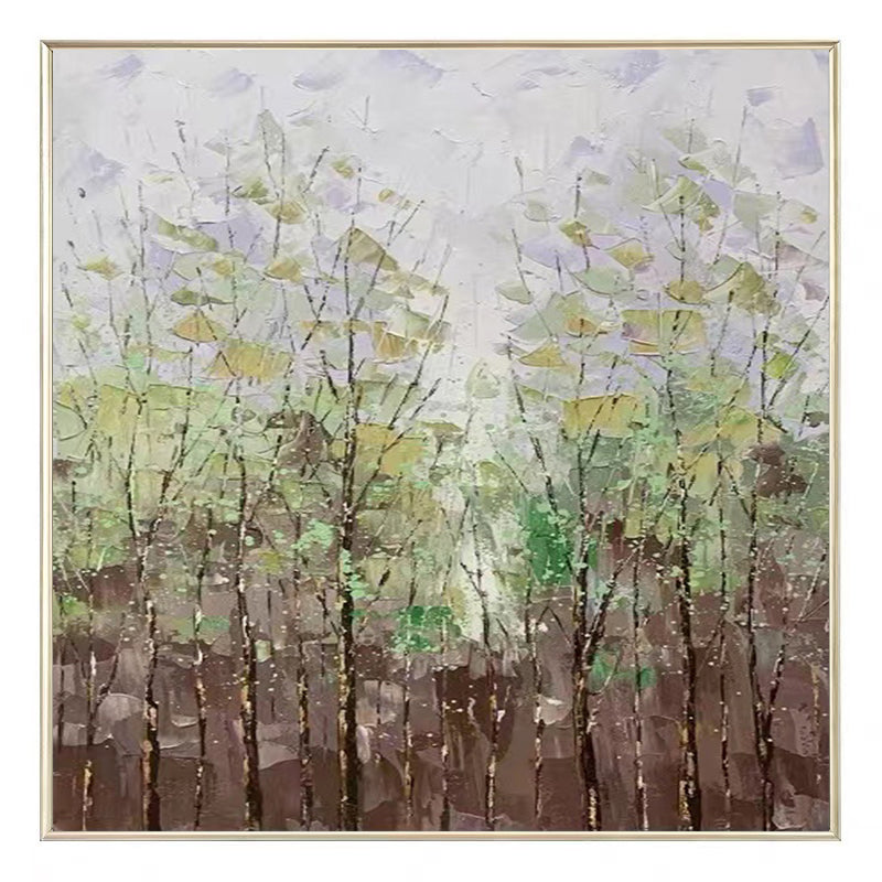 Original Hand Painted   Modern Abstract Green Landscape Oil Painting on Canvas Texture Knife Green ,31inx31in,No Frame