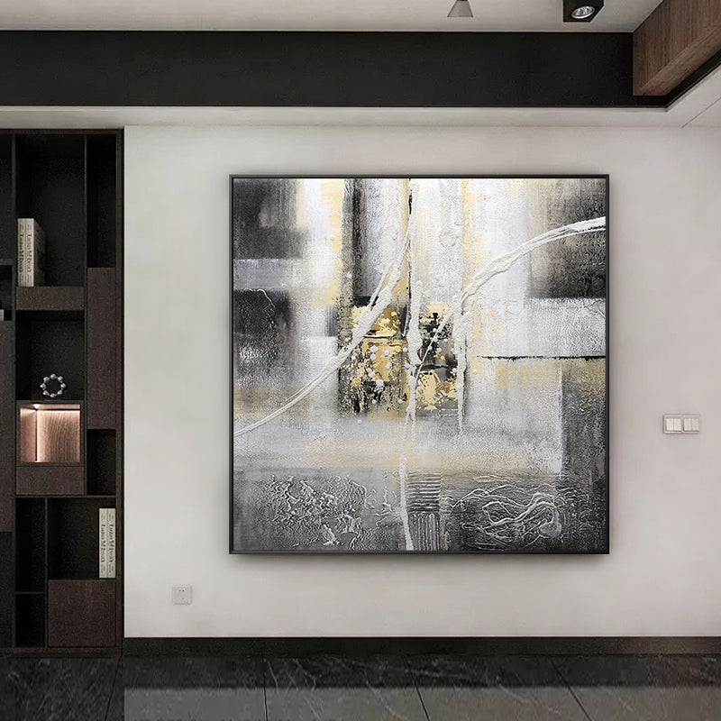 Pure hand-painted Oil Paintings Decorated In A Modern Scandinavian Style Abstract Square After Painting Murals Gold Light Luxury31in,No Frame