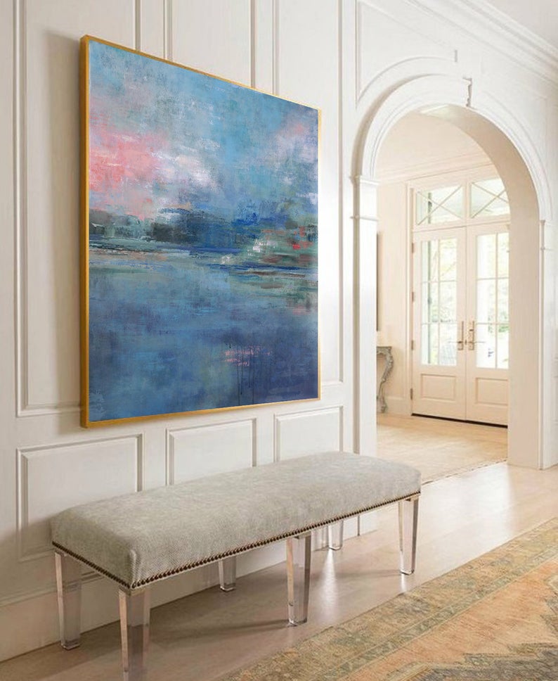 LargeAbstractPaintingNavyBlueWallArtOceanLandscapePaintingLargeSeaCanvasArtPaintingDining   31in,No Frame