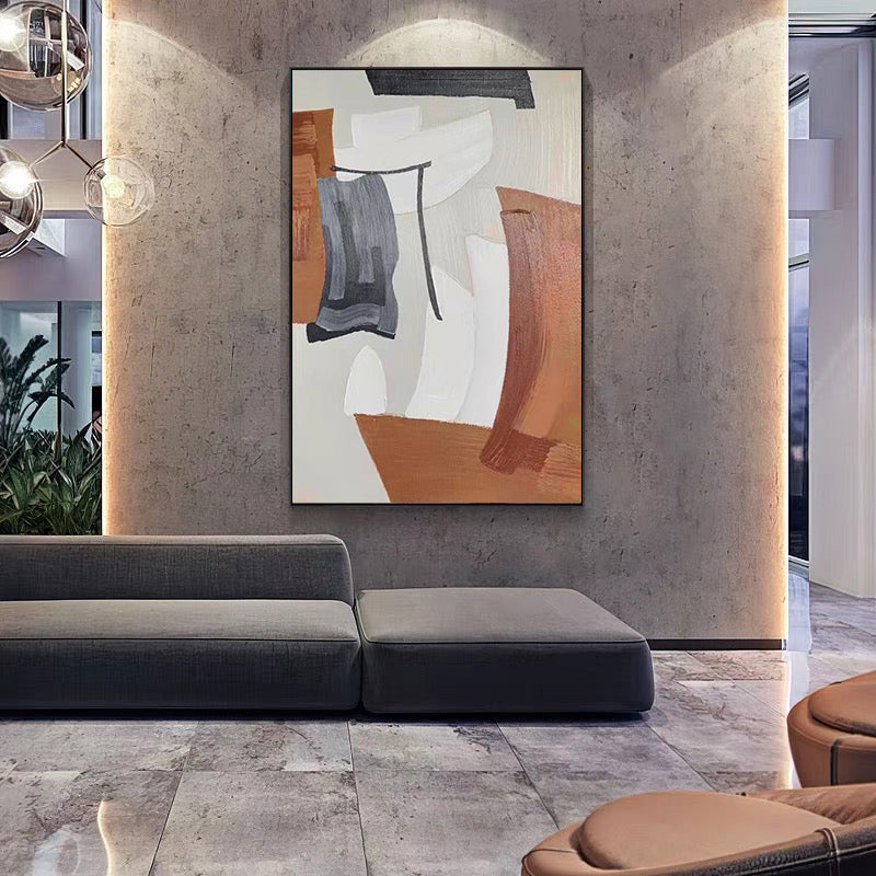 July Handpainted Oil painting Orange Abstract Modern Simple Living Room Decorative Painting Vertical Floor Large,31inx47in,No Frame