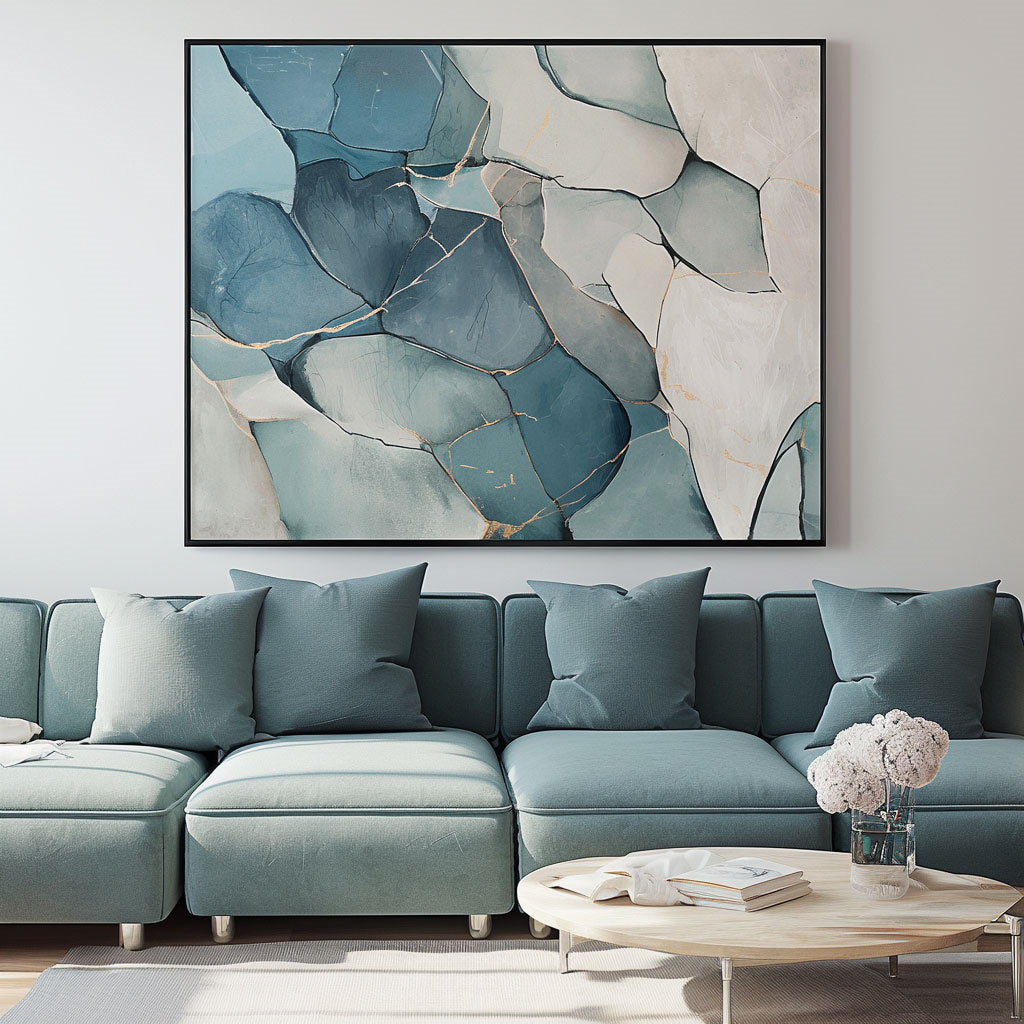 Handpainted Abstract Wall Art Painting Decorative Painting Aisle Corridor Mural Mooring Hanging Painting blue white 31inx47in,No Frame
