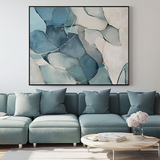 Handpainted Abstract Wall Art Painting Decorative Painting Aisle Corridor Mural Mooring Hanging Painting blue white 31inx47in,No Frame