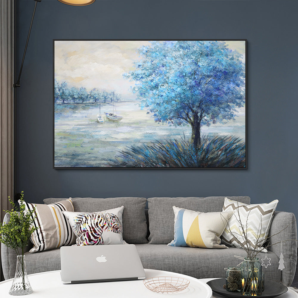 Hand painted Sunset Skyline Oil Painting On Canvas Sunrise Seascape Wall Art Oil Painting for Home Living Room,31inx47in,No Frame
