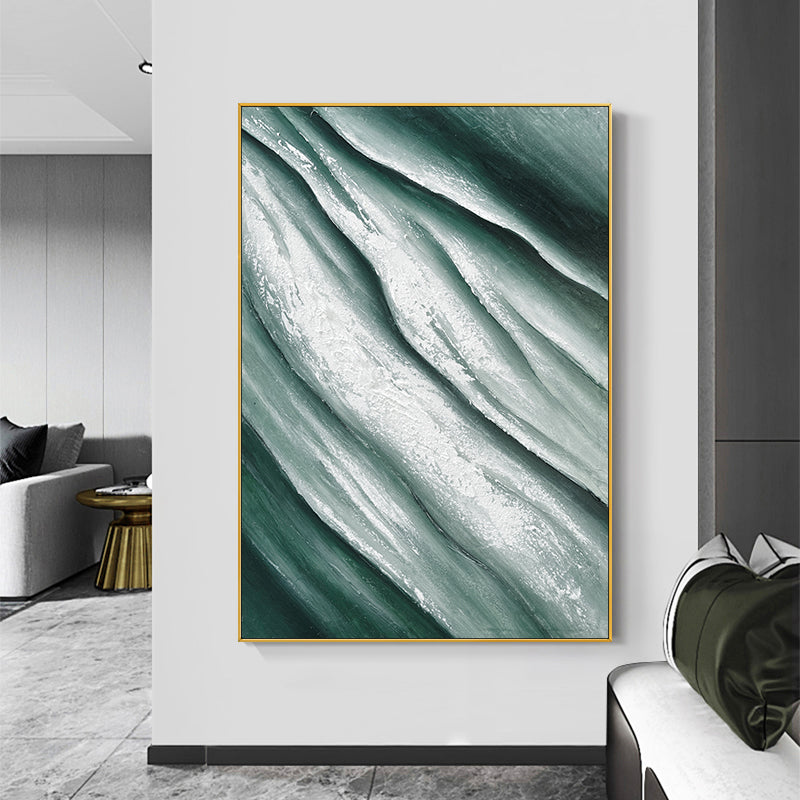 #1010Handmade Modern Abstract Oil Painting Green River On Canvas Living Room Restaurant Background Hanging Mural Wall,31inx47in,No Frame