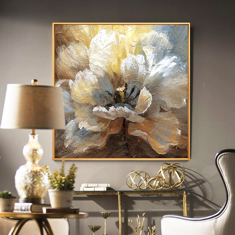 Nordic Light Flower Hand Painting Wall Paintings Decorative Painting The Living Room Luxury three-dimensional hand-painted Entra31in,No Frame
