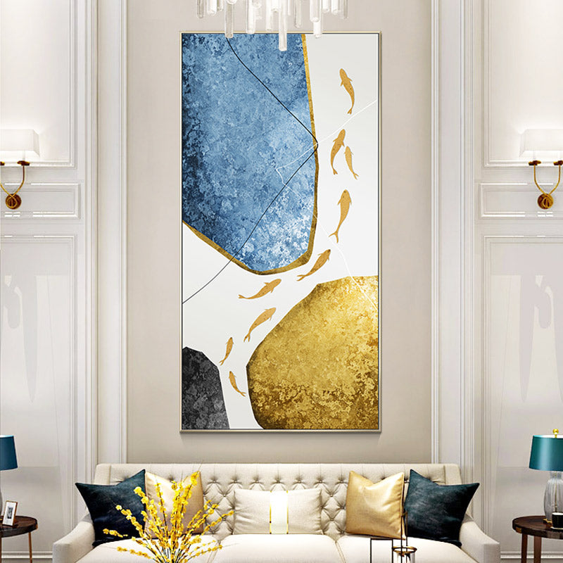Nine Fish Figure hand-painted Oil Paintings Abstract Light Luxury Villa Living Room Entrance Decorative Painting Murals Modern M27inx54in,No Frame
