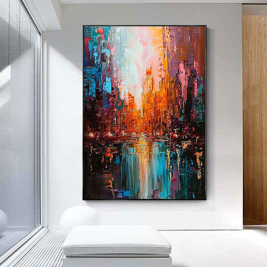 Original creation City Hand painted Oil Painting Canvas Wall Art For Home Living Room Unframed/Rolled #015