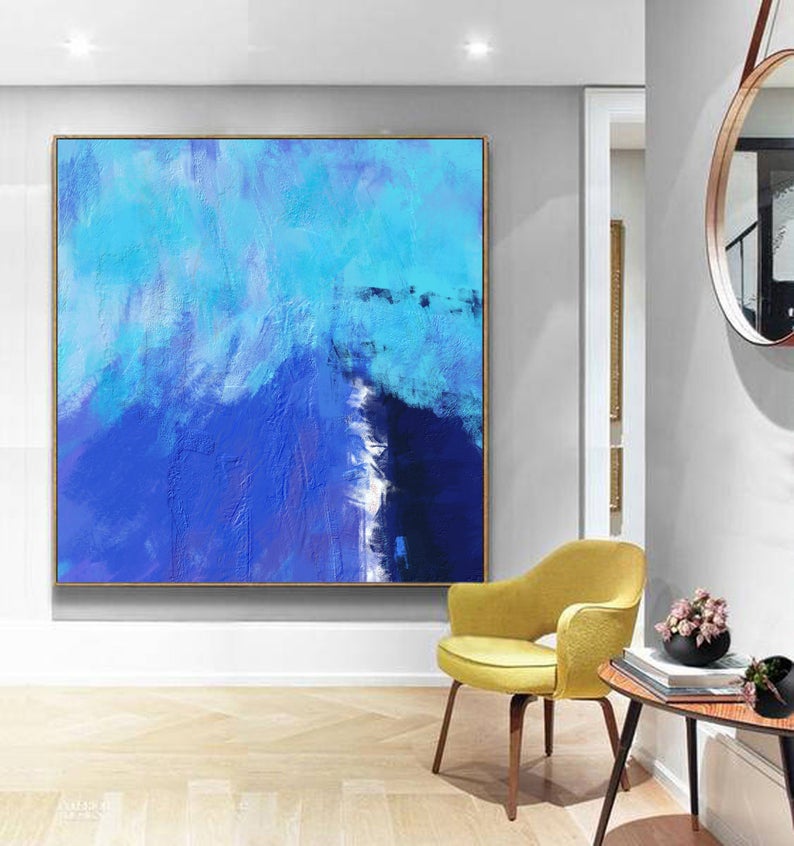 Deep Blue Abstract Canvas Painting Large Blue Painting Minimalist Painting Canvas Abstract Oil Painting Dining Room Art Painting31in,No Frame
