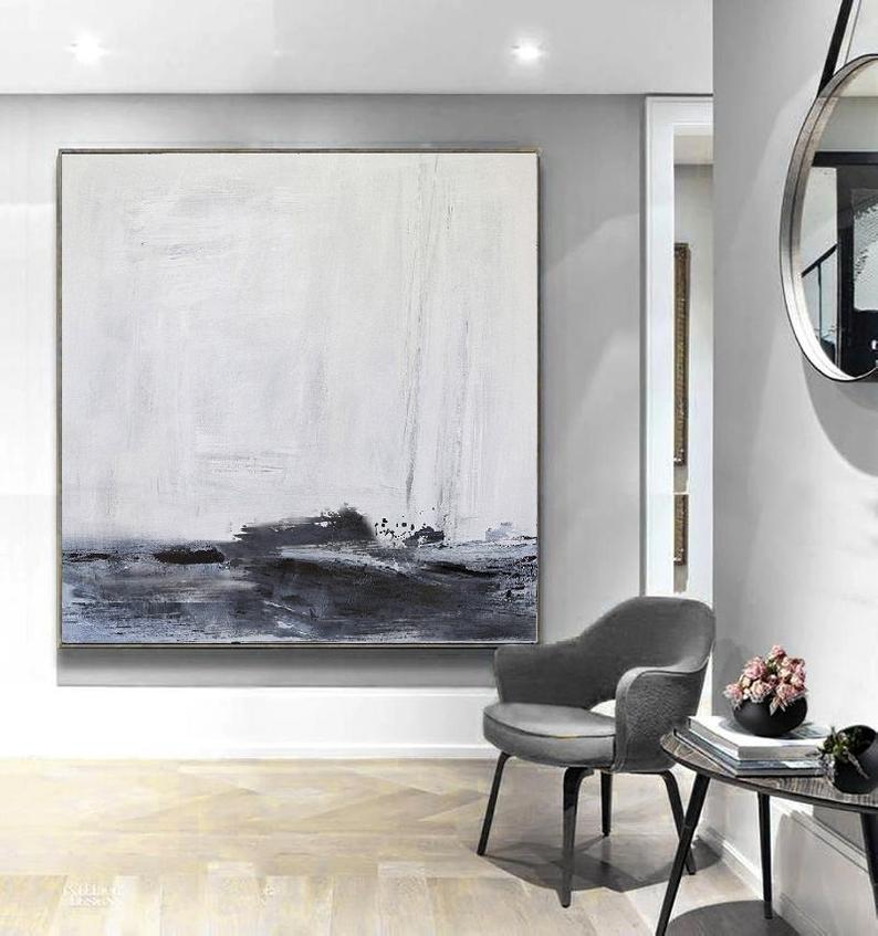 LargeSeaLandscapePaintingCoastalBeachPaintingAbstractWavesPaintingBlackWhiteAbstractPaintingSeaWall   31in,No Frame