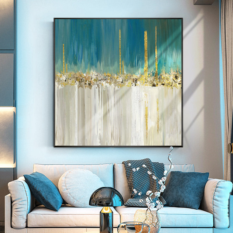 LightExtravaganthandpaintedGoldLeafAbstractLandscapeOilPaintingModernMinimalistRestaurantEntranceLivingRoom  31in,No Frame