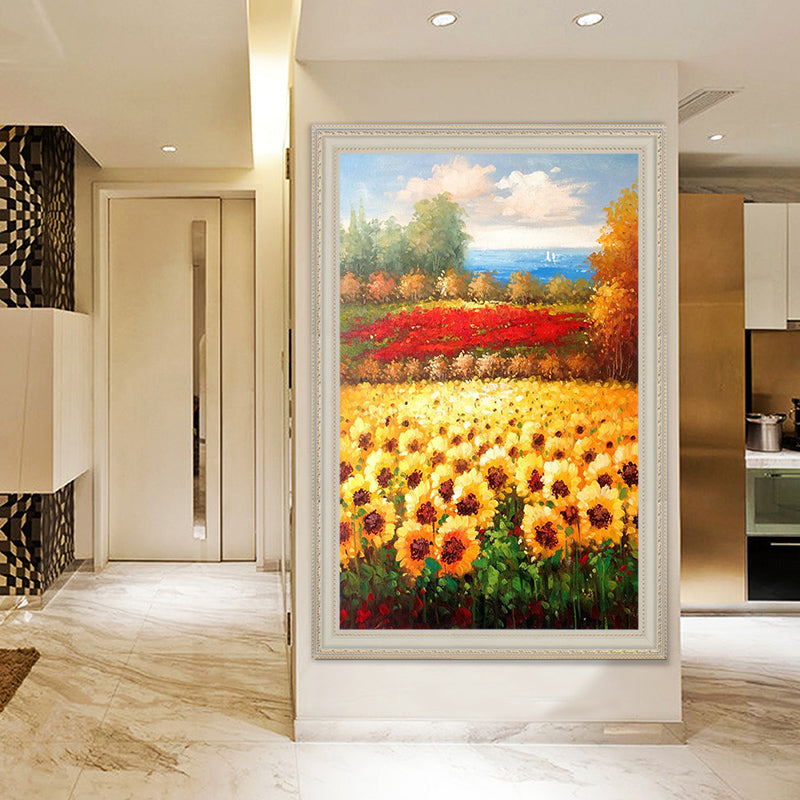 Van Gogh Sunflower Painting Pastoral Households Continental Hotel Entrance Decorative Painting Large Murals Paintings Paved With27inx54in,No Frame