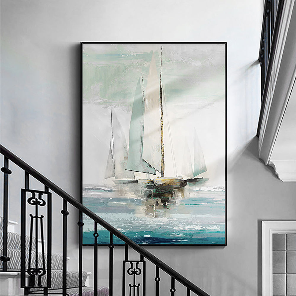 Hand Painted Abstract Sailing Art Oil Painting On Canvas Wall Art Frameless Picture,31inx47in,No Frame