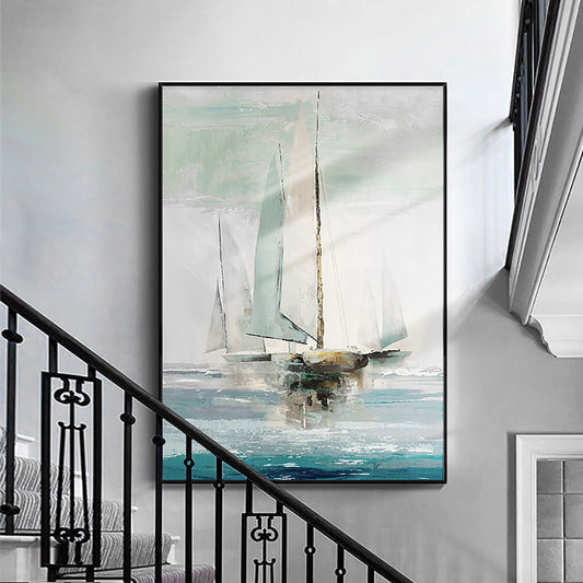 Hand Painted Abstract Sailing Art Oil Painting On Canvas Wall Art Frameless Picture,31inx47in,No Frame