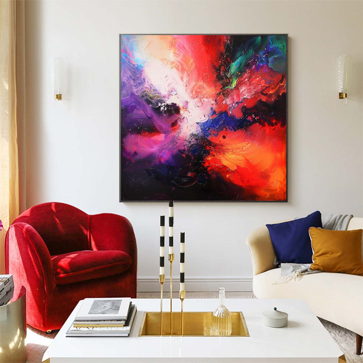 Abstract Handmade Oil Painting Modern Minimalist Home Living Room Decoration Painting,31inx31in,No Frame