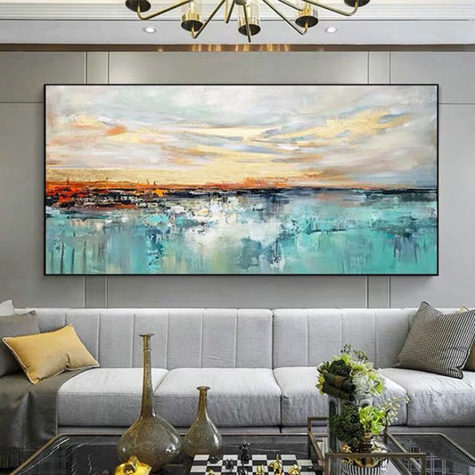 Modern Minimalist Sofa Background Wall Decoration Painting Light Luxury Style Blue Abstract Art Painting Oil Painting,27inx54in,No Frame