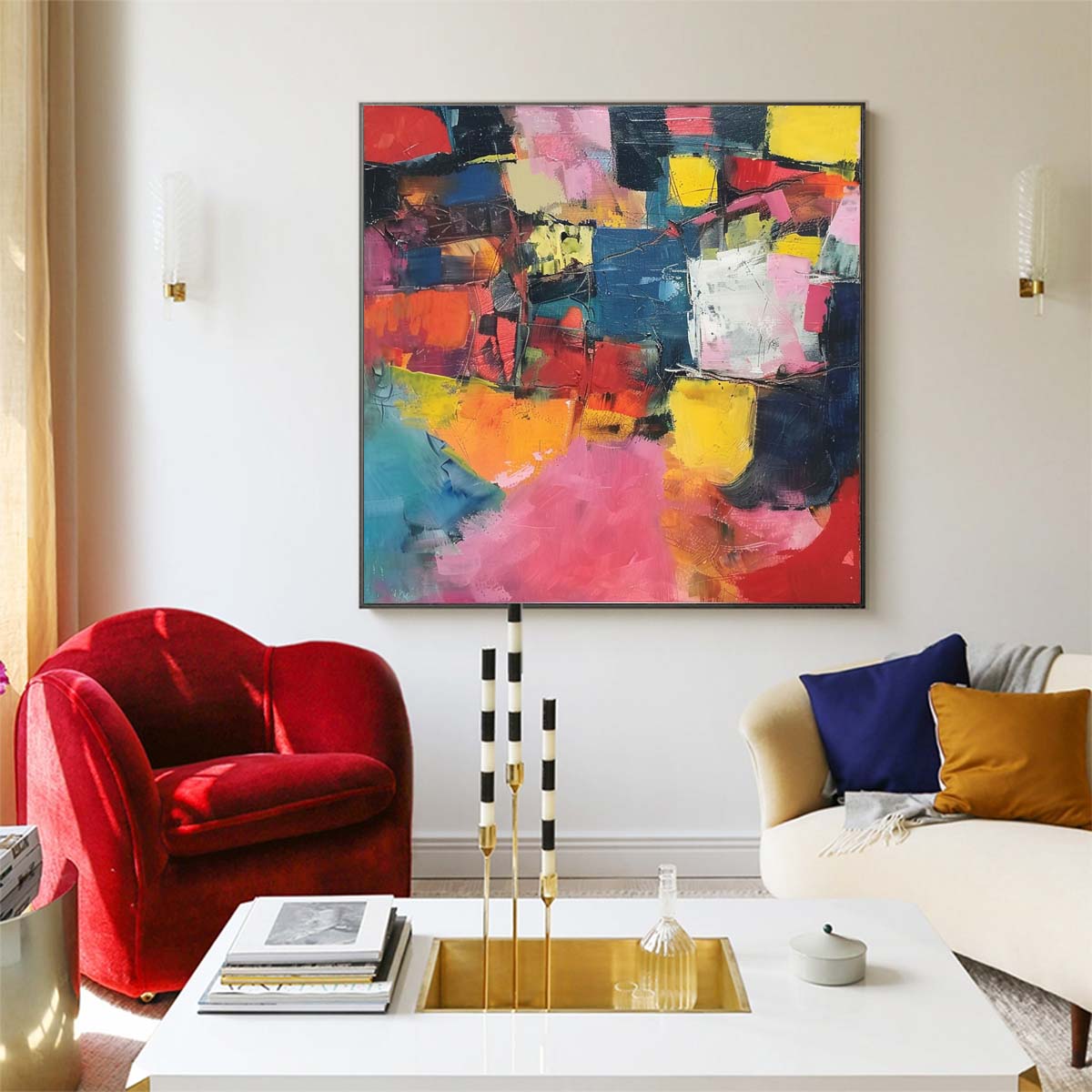 Abstract Handmade Oil Painting Modern Minimalist Home Living Room Decoration Painting,31inx31in,No Frame