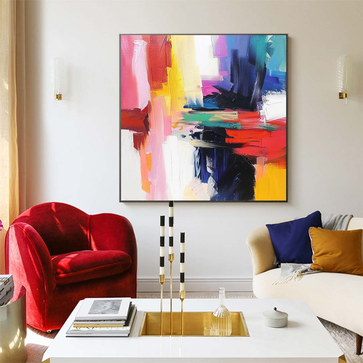 Abstract Handmade Oil Painting Modern Minimalist Home Living Room Decoration Painting,31inx31in,No Frame