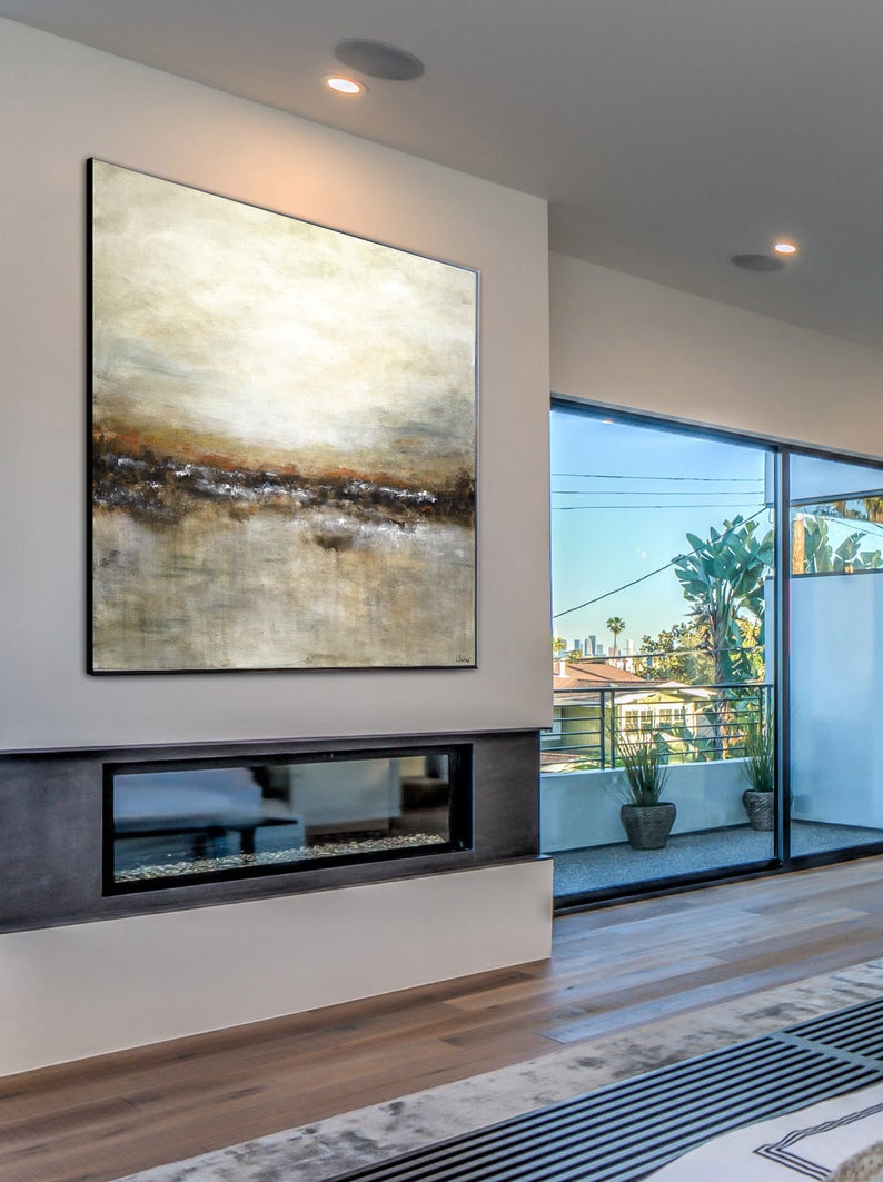 Large Original Abstract Landscape Painting Tan Brown Olive Modern Abstract Art Oil Painting Wall Art Large Artwork Home Decor31in,No Frame