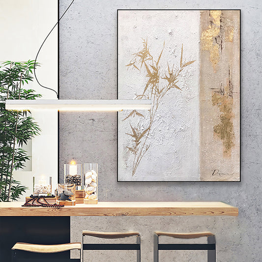 Hand Painted Oil Painting New Chinese Decorative Paintings Study Living Room Decor Oil Painting Bamboo Gold